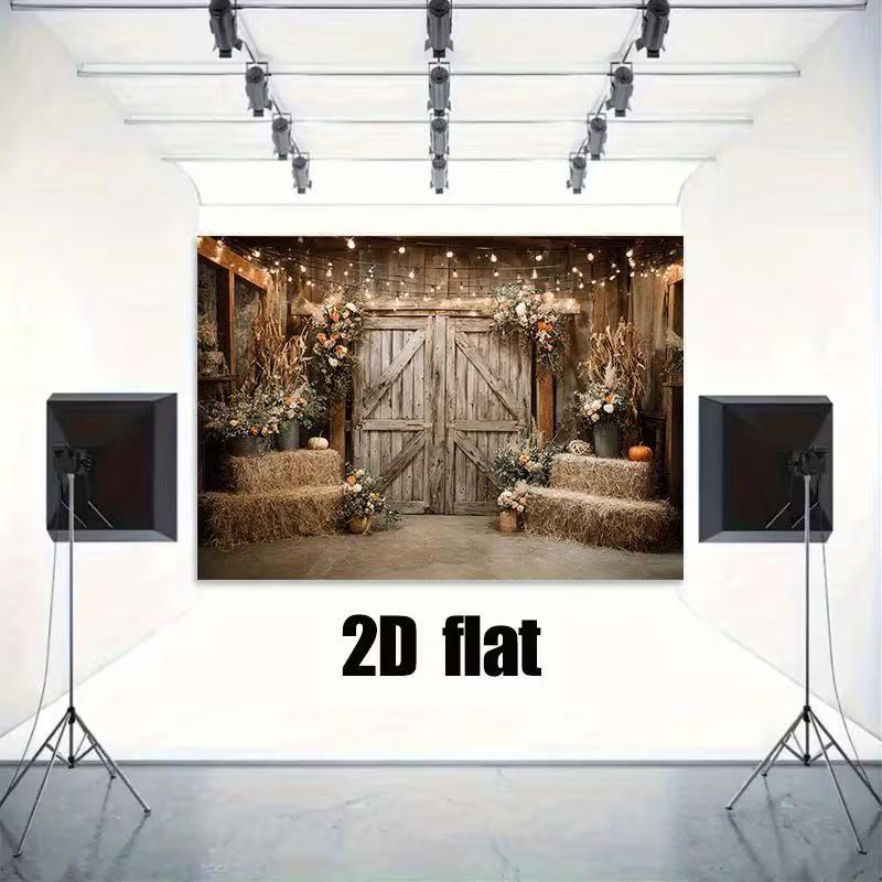 2D Fall Rustic Barn Backdrop Cloth for Thanksgiving Harvest Wedding Photo Booth Background