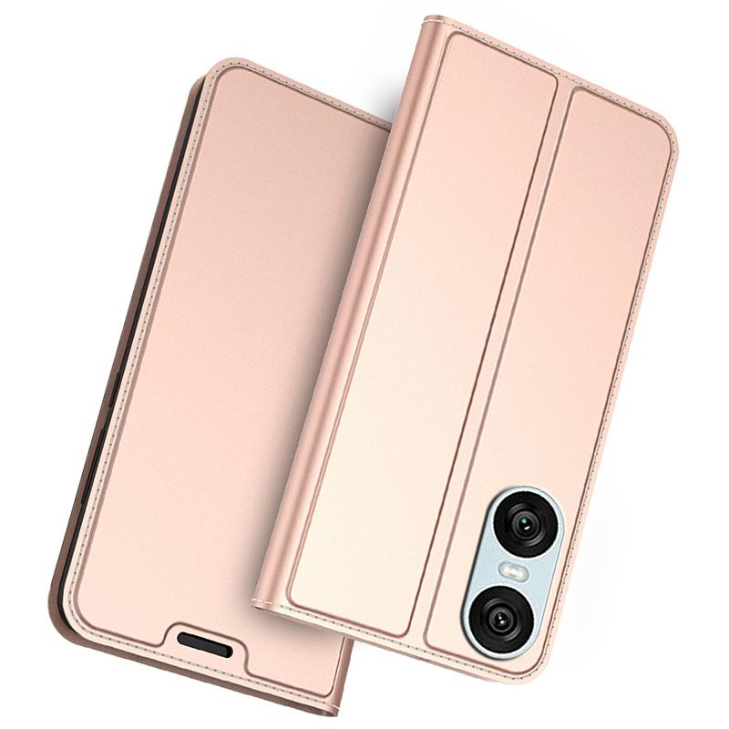 

For Sony Xperia 10 VI Case PU Leather Phone Cover with Card Holder Built-In Magnetic Closure Rose Gold