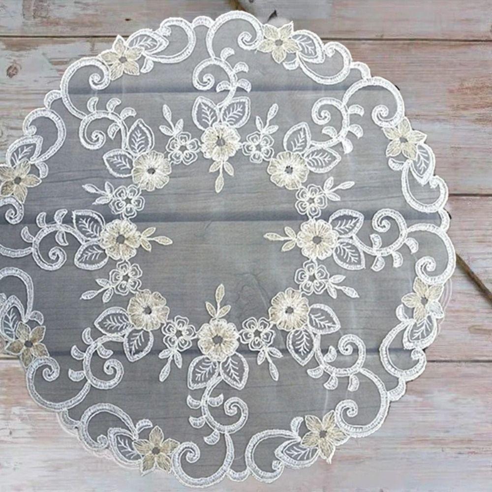 European Style Lace Embroidery Placemat White Place Mat Tea Cup Mat Retro Tablecloth  Study