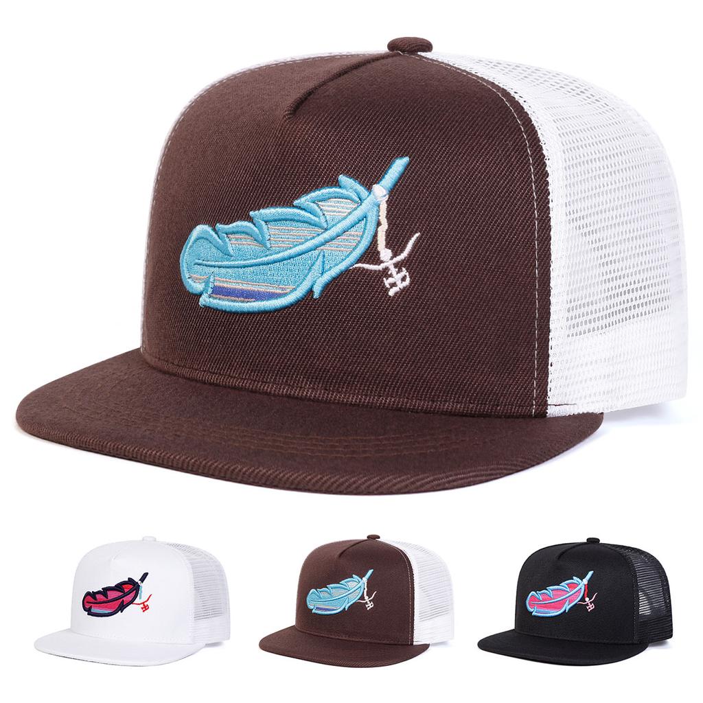 Unisex Colorful Feather Embroidery Hip-hop Net Hats Spring Summer Outdoor Adjustable Casual Baseball Caps Sunscreen Hats