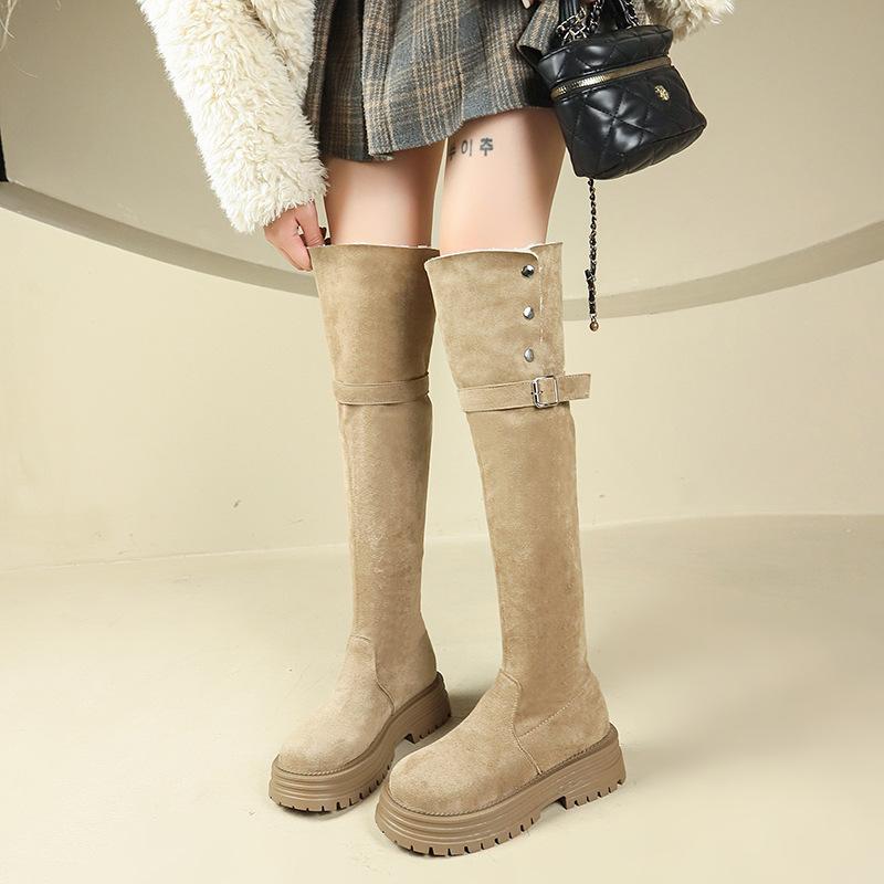 

2025 новые зимние ретро ковбойские сапоги Maillard женские высокие сапоги-рыцари два варианта носки со складками и бархатные ботфорты 40 хаки