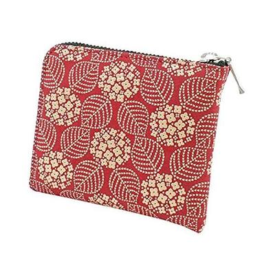Inden-ya Inden Coin Case F-Coin Case 08 Deer Leather Red Base X White Lacquer Hydrangea Pattern 1008-13-174 8.2cm X 10cm X 1.8cm L-shaped Zipper Coin