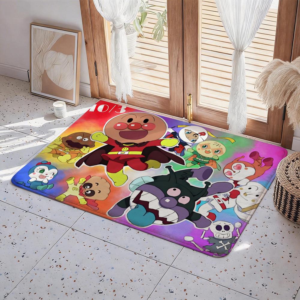 Cartoon A Anpanman Floor Mat Eco Flannel Doormat Non Slip Odorless Indoor Floor Rug Soft Short Plush Home Mat