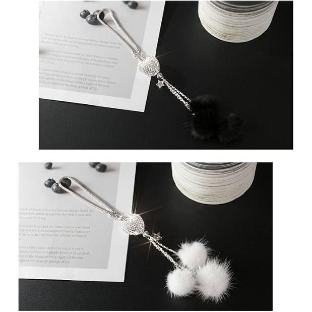 Bling Heart Rhinestones Diamond Car Accessories, Cute Love Heart Plush Ball Car Mirror Hanging Accessories Lucky Rearview Mirror Charms Decorations