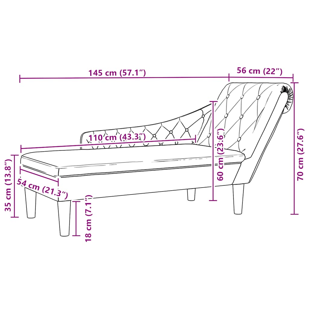 Chaiselongue with Cushion and Right Armrest Light Grey Fabric