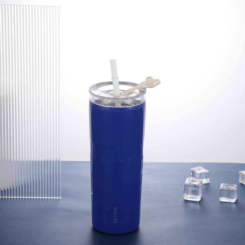 New large-capacity ice cup with straw stainless steel vacuum double-layer thermos cup high-value women s thermos cup 500ml синий