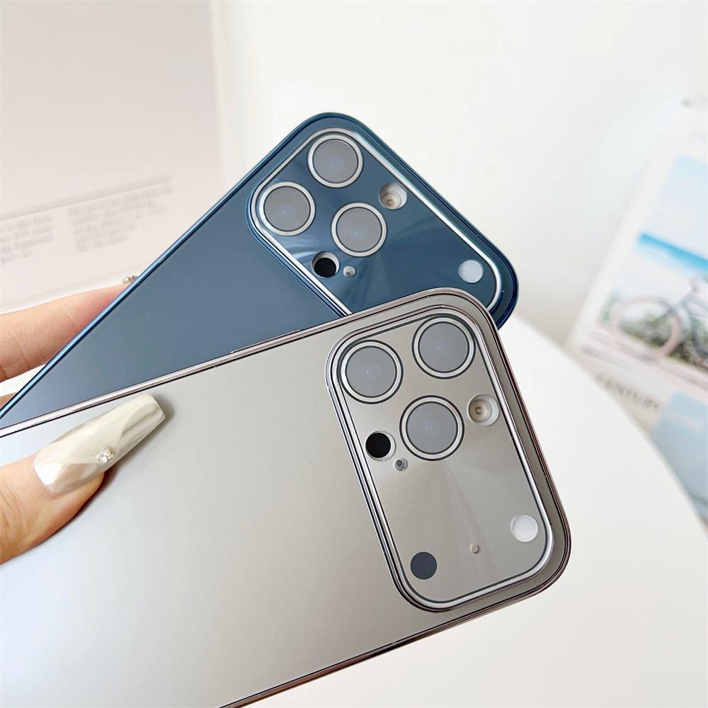 Glass Large Window Lens Protect Case For iPhone 17 16 15 14 13 12 Pro Max Plus Solid Color Shockproof Phone Cover Coque