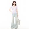 French purple V-neck crochet hollow short-sleeved knitted T-shirt women's summer new slim-fit lace jacquard top