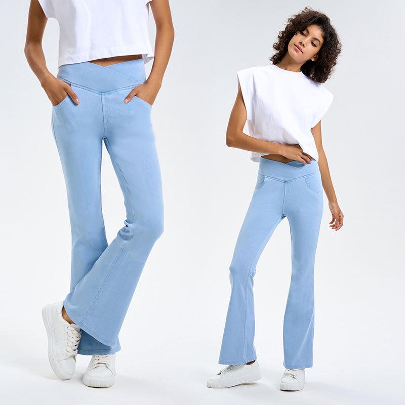 High Waist Flared Denim Yoga Pants - Women's Fitness & Casual Style