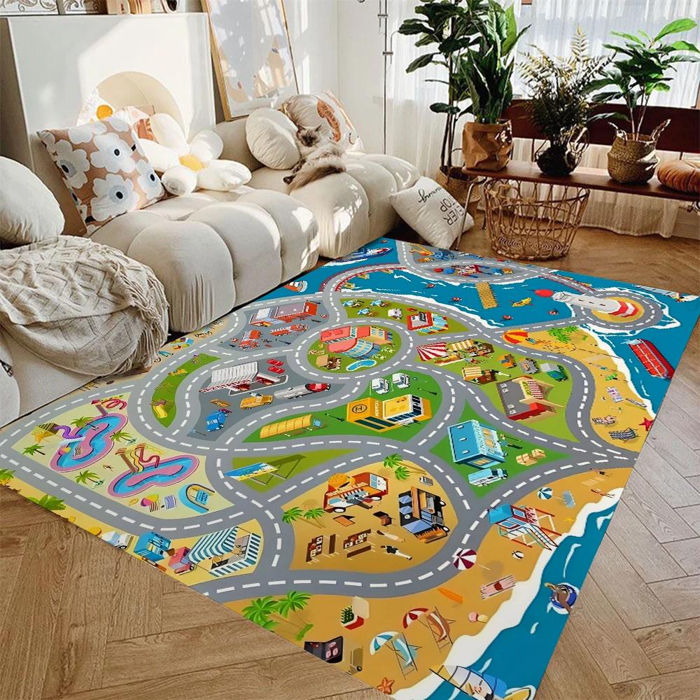Map Illustration Children's Carpet Home Decoration, Large Size For Study And Bedroom, Noise-Reducing And Dirt-Resistant