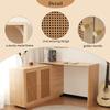 Desk, L-Shaped Corner Table, Computer Table with Rattan Doors, Dressing Table, White 126 cm