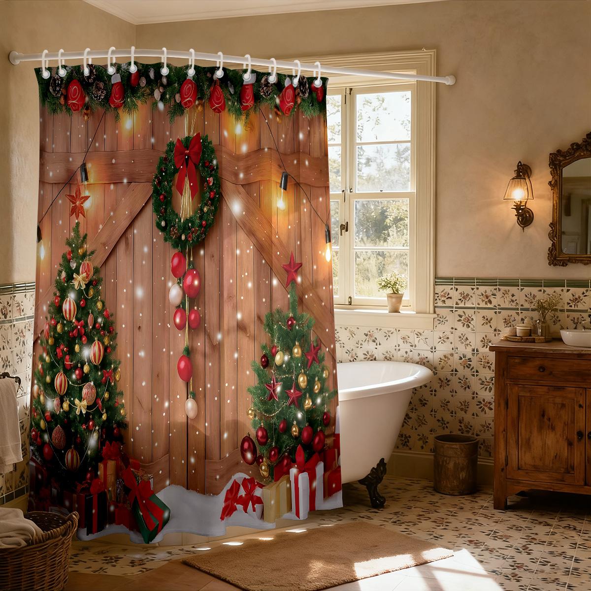 

1 шт. Рождественский венок с принтом елки Водонепроницаемая перегородка для душа Занавеска для уединения 12 крючков Несколько размеров 90x180cm