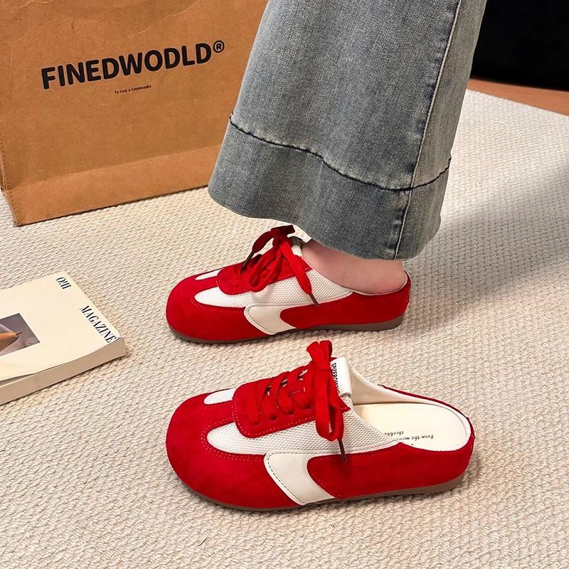 Weiches Leder Retro Innen erhöhend Taschenkopf Halbschuhe Damen Oberbekleidung Damenschuhe Frühling und Sommer Neu Schnürung Mesh Birkencool Pantoletten