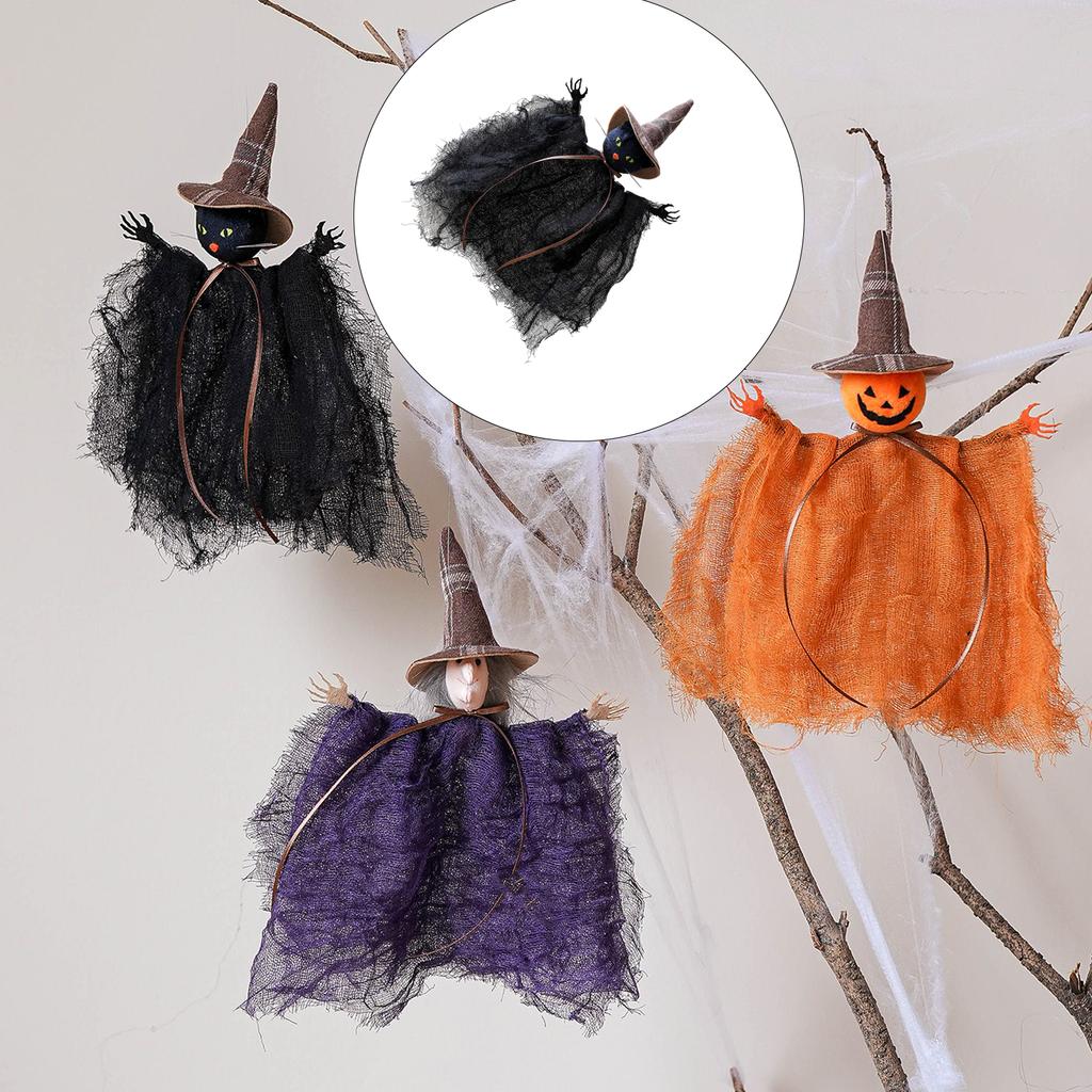 Black Kitten Witch Ornaments Party Cloth Hanging Decorations For Porch Mantel Garden Shelf Decoration