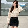 Hollow Out Lace Printed Shirt Slim Fit See Through Mesh Shirt New Women Shirt Tops  Summer