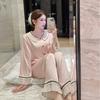 Spring new ice silk long-sleeved pajamas women's high-end French sweet lace thin loungewear suit can be worn outside