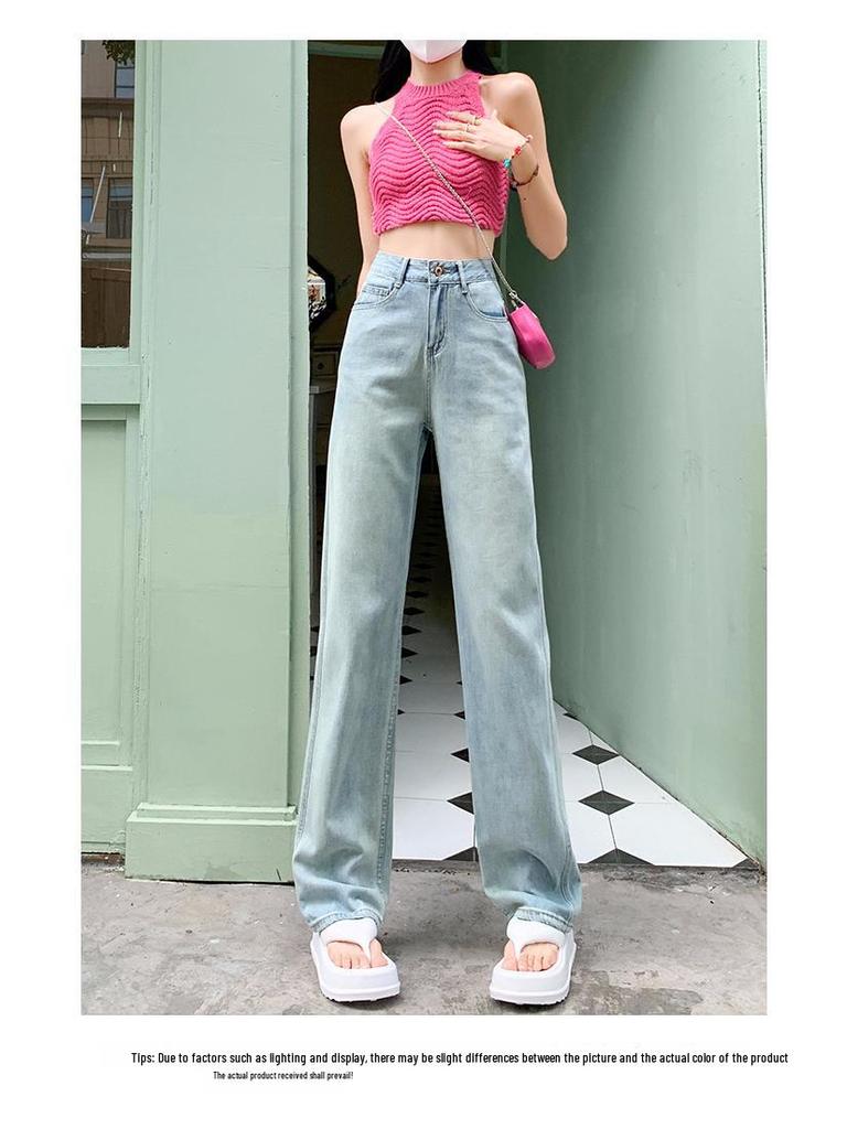 Women's High-Waist Wide-Leg Jeans - Spring/Autumn 2024 Slim Fit Casual Pants