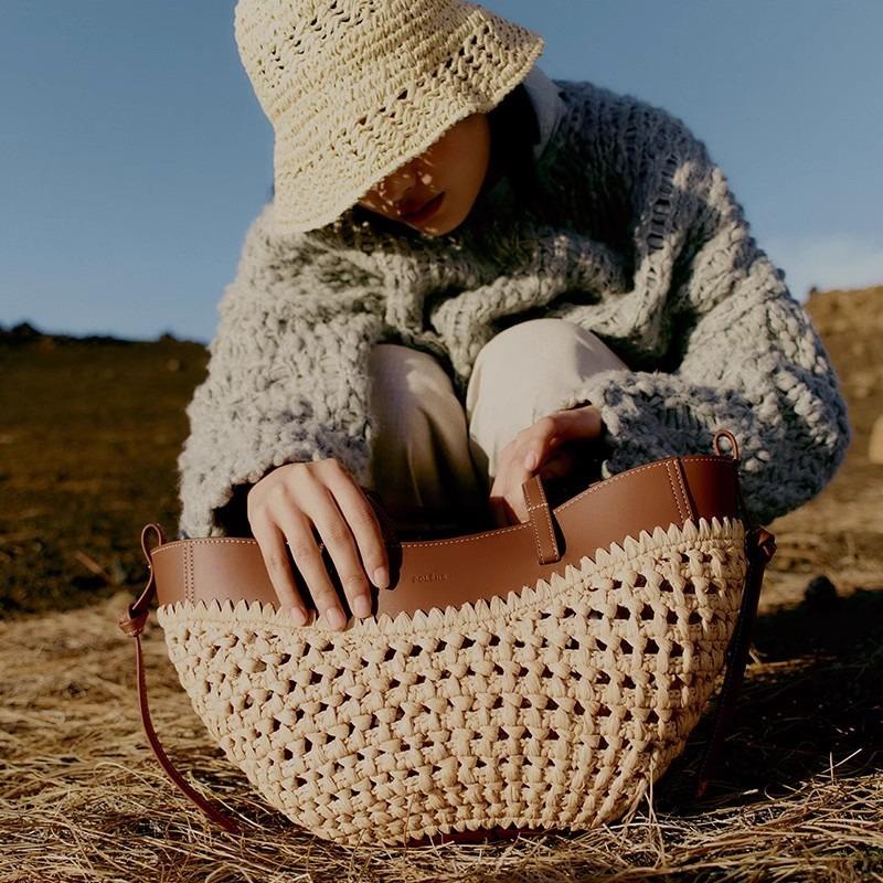 Neue handgeflochtene Tasche trendig lässig einfach große Kapazität Strandtasche Stroh Schultertasche