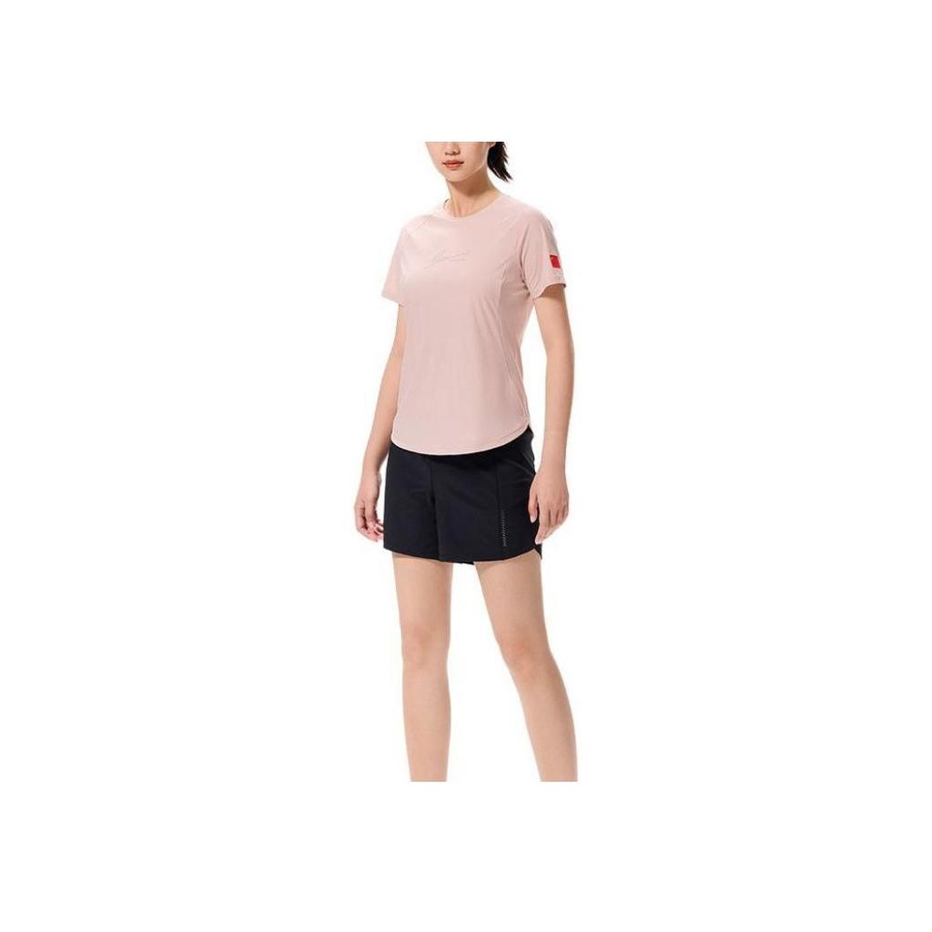 Anta Champion All-Weather Series Solid Color Round Neck Short Sleeve T-Shirt Women Tops Pink 162330102-5