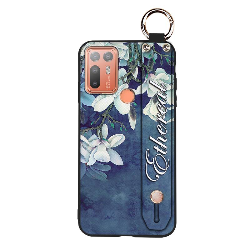 Durable Wristband Phone Case For HTC Desire 20 Plus/D20+ Lanyard Back Cover Shockproof Flower Soft case Fashion Design
