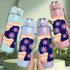 1PC Sunflower Circle Retro Badge 750ml Color Plastic Sports Water Bottle Leakproof Flip Straw Lid Suitable for Sports Office Home Use