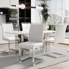 Conjunto de 4 Cadeiras Modernas, Encosto em Couro Sintético PU e Linho, Cadeira Estofada com Encosto Alto, Design Riscas para Sala de Jantar, Cozinha, Escritório, Branco