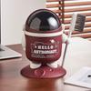Creative Astronaut Desktop Trash Can with Brush Home Office Glove Box Storage Bucket Cute Ornament
