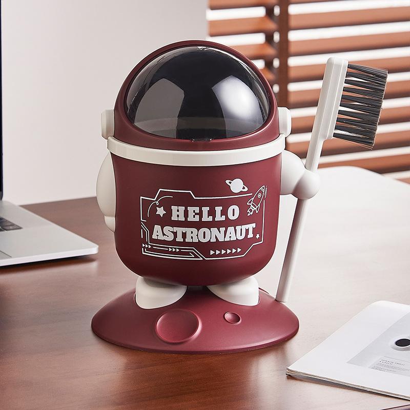 Creative Astronaut Desktop Trash Can with Brush Home Office Glove Box Storage Bucket Cute Ornament
