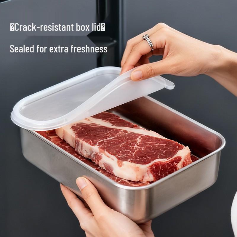 Scatola Mantenimento Freschezza in Acciaio Inossidabile 304 con Coperchio Trasparente Spesso - Contenitore Rettangolare per Conservazione in Frigorifero e Porzionamento
