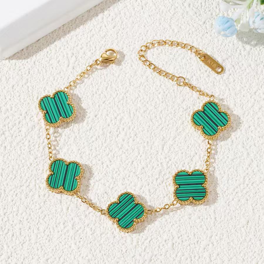 Pulsera de trébol de cuatro hojas de 15 mm - Joyería clásica de cinco flores, oro de 18k, no se decolora.