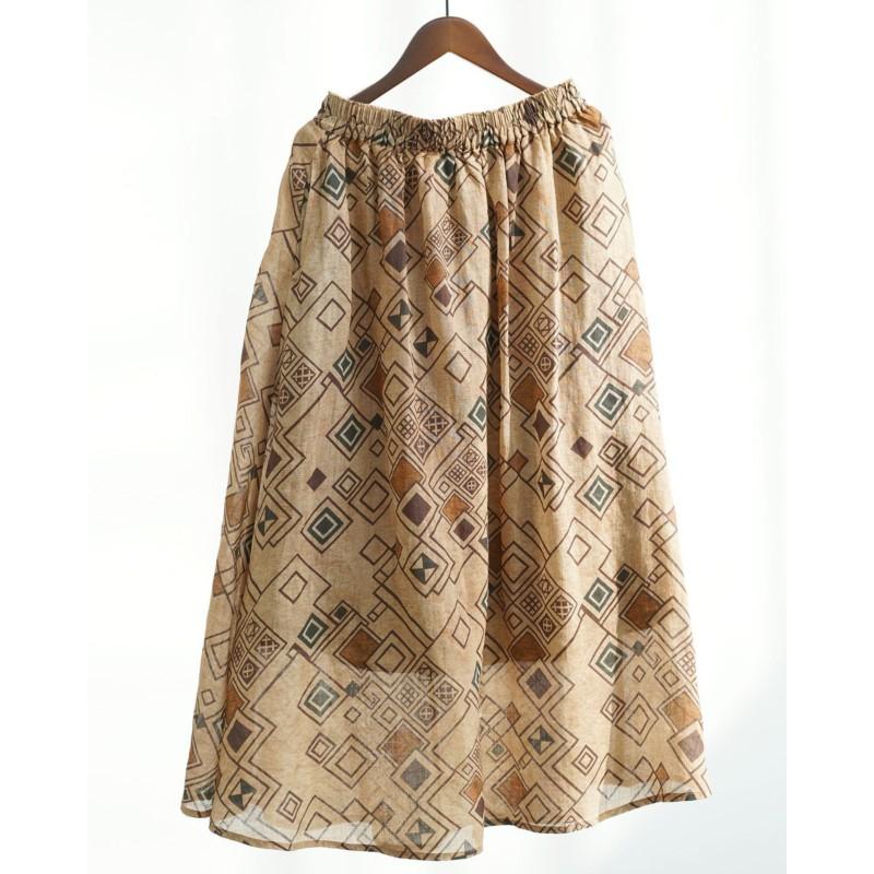 

Johnature Women Vintage Print Skirts Elastic Waist High Quality Cloths Spring Soft Pleated Skirts One Size