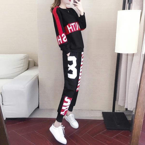 Sportswear Women's Loose-fitting Fashionable Korean-style Dance Sweatshirt Elegant and Casual Two-piece Set