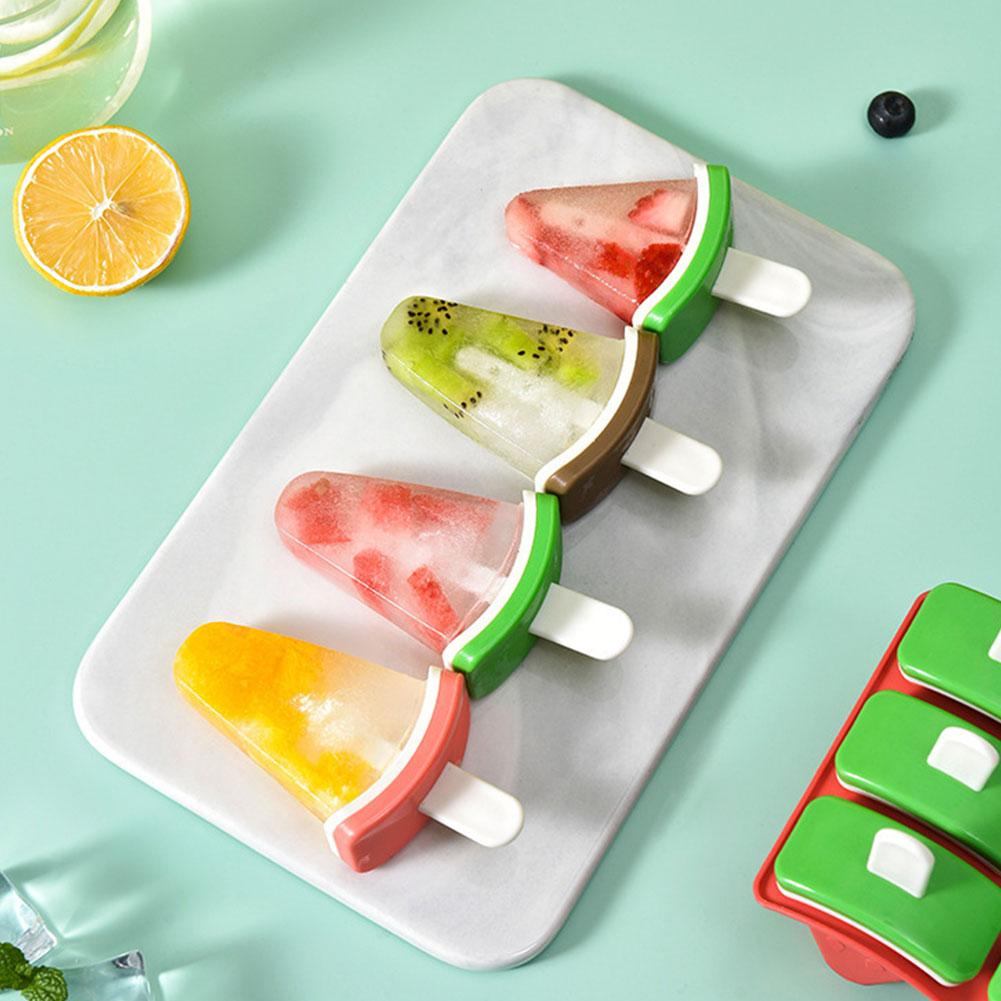 6 Girds Watermelon Shape Ice Molds in One Tray With Sticks Easy-Release Popsicle Makers Homemade Ice Cream Mould 6