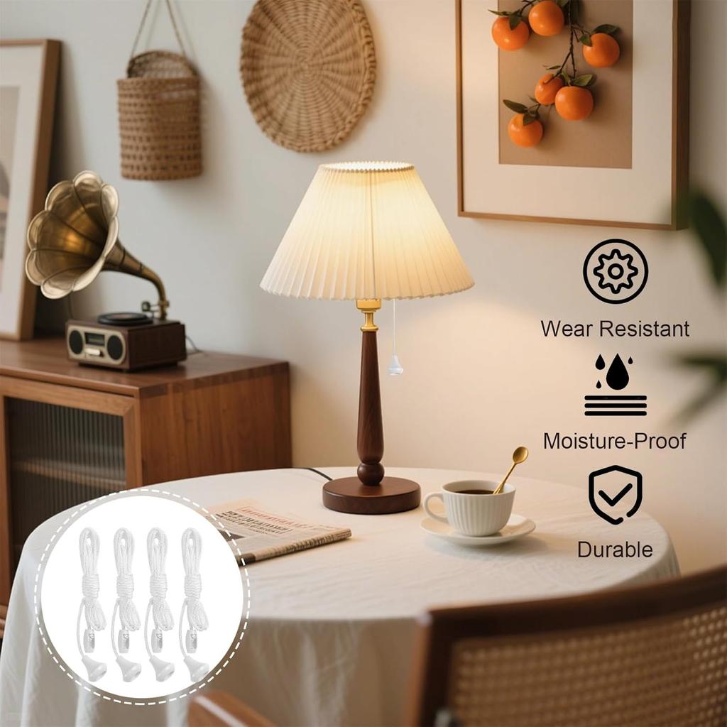 4PCS Switch Pull Cord, White Bathroom Light Pull Cord for Ceiling Switches, Shower and Bedroom