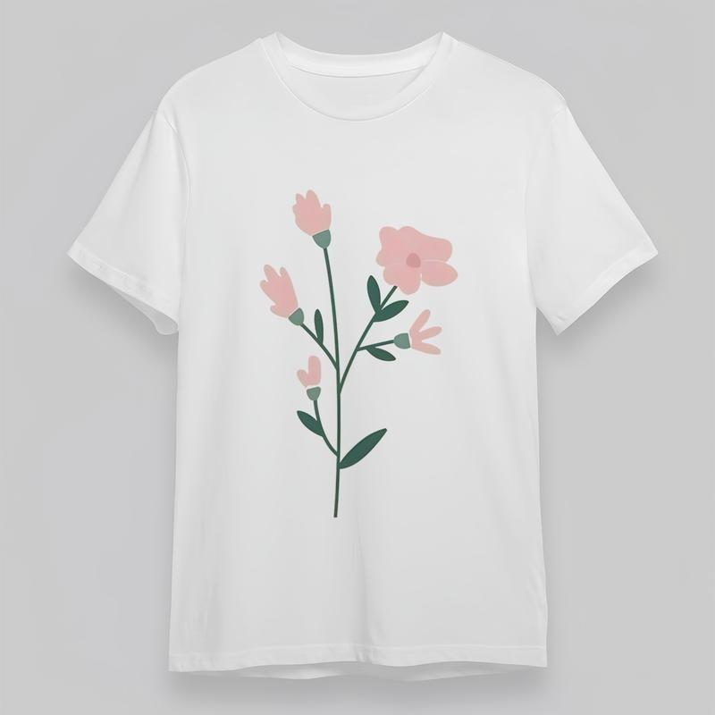Women's Plus Size Comfortable Classic T-Shirt Cat Holding Flower Graphic Tee