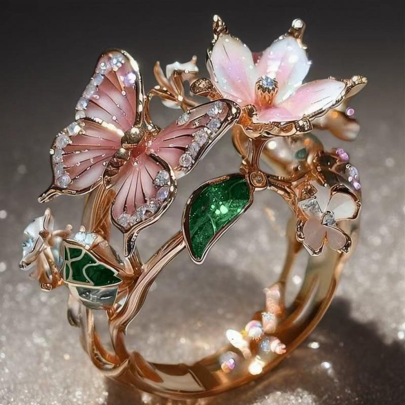 Colored Butterfly & Leaf Open Ring – Trendy Temperament Design