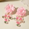 New Fresh Fabric Colored Large Flower Earrings for Women Jewelry Sweet Rice Beads Long Tassels Leaf Earrings Female Earrings