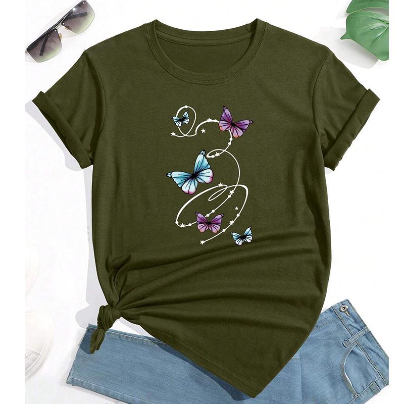 Móda Ženy Tričko Zvířecí Butterfly Potisk Legrační Ležérní Tričko s krátkým rukávem do O Tričko Letní Dámské Tričko
