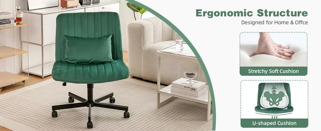 Modern Office Chair – Height-Adjustable Swivel Chair without Armrests with Quiet Casters & Cushion – Fabric Office Chair for Study & Living Room