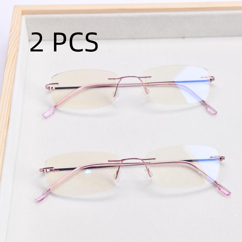 2Pcs Suit Retro Frameless Ultra Light Women Men Reading Glasses Blocking Blue Light Computer Presbyopia Eyewear Eyeglasses +1.0.