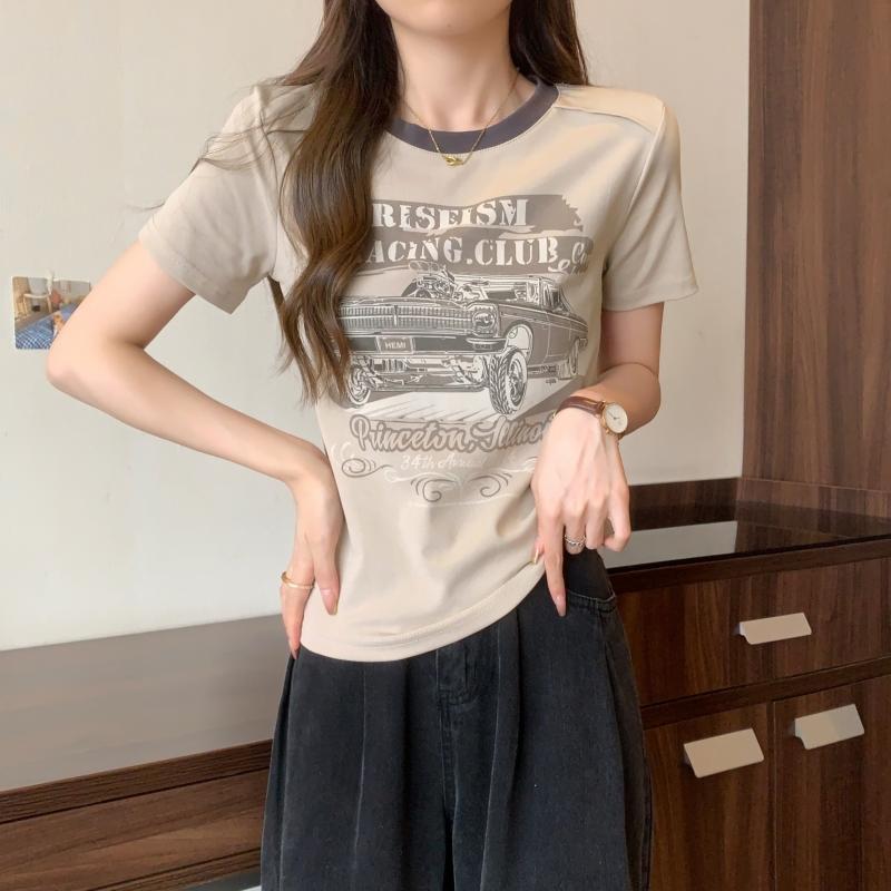 Summer pure cotton Short Sleeve T-Shirts for Women harajuku letter print Simple Casual slim Soft All-Match y2k Tops Tees Fashion