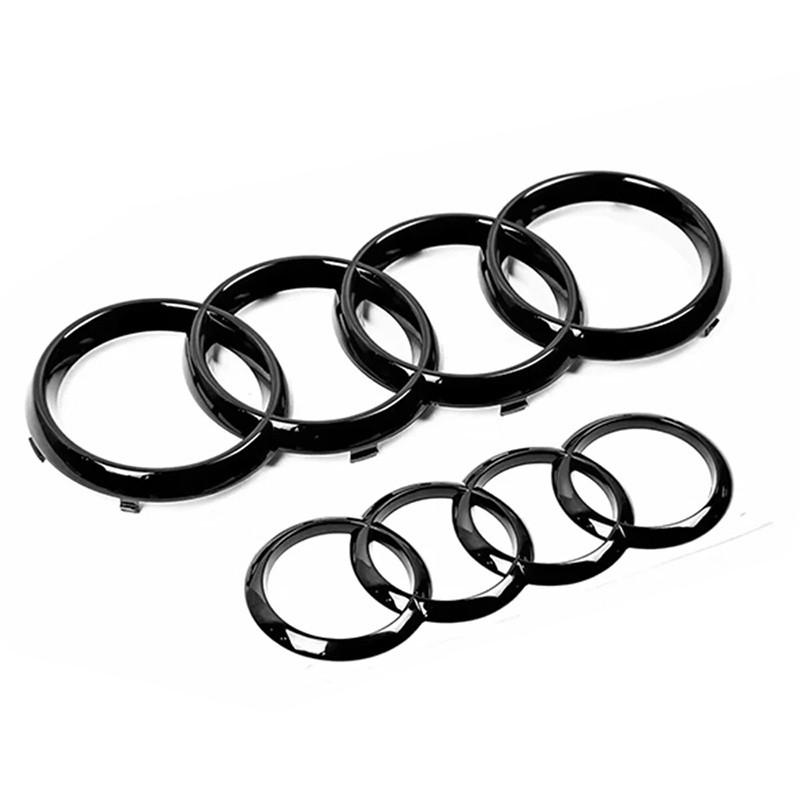 For Audi A3 A4 A5 A6 A7 Q2 Q3 Q5 Q8 TT ABS Black Hood Front Bonnet Grill Rear Trunk Emblem Logo Badge Sticker Decal 4 Ring Logo