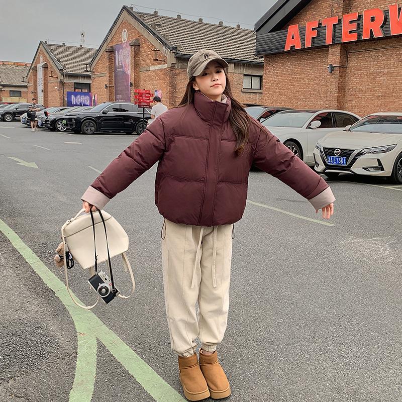 2025 new down cotton clothes women's short stand-up collar loose contrasting colors thickened loose warm bread clothes Korean version jacket