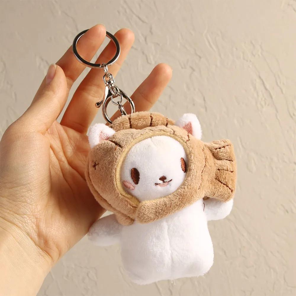 1Pc Cute Snapper Head Set Keychain Cat Plush Action Figure Key Chain Doll Pendant Bag Accessories Baby Keyring