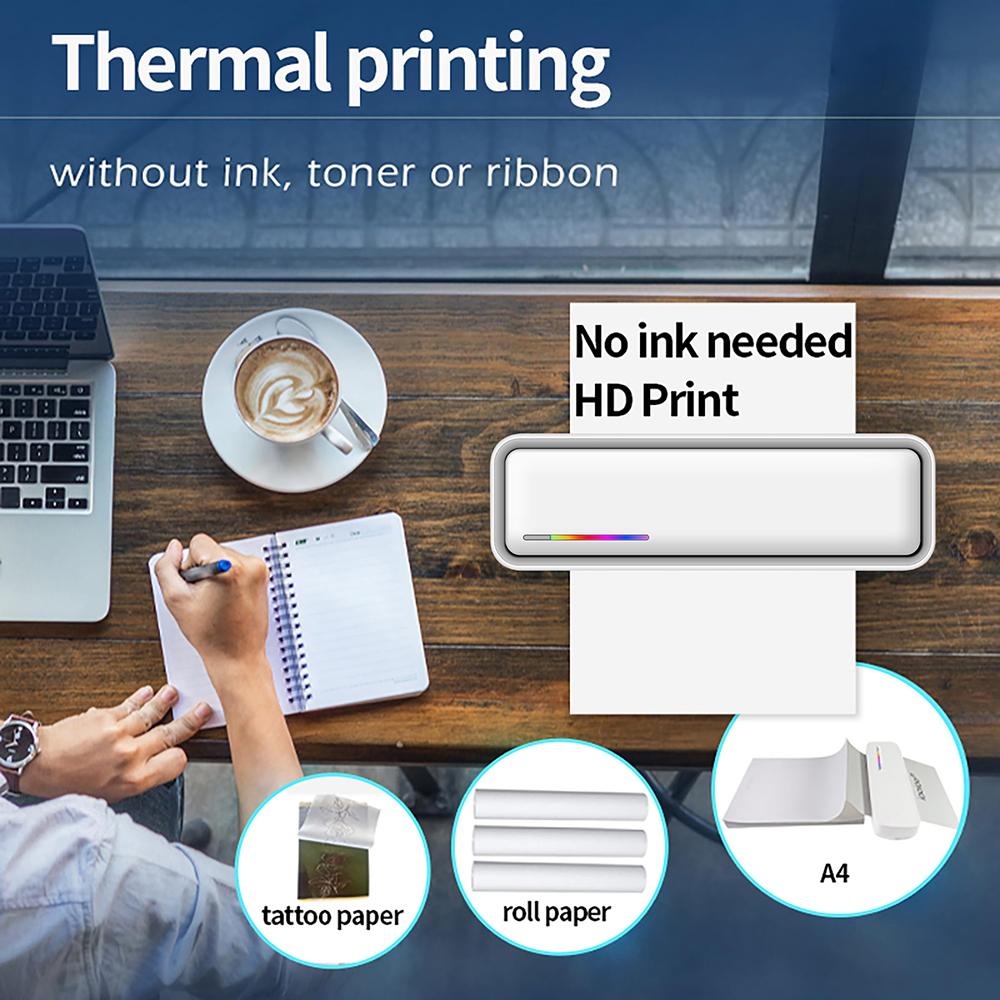 A4 Portable Paper Printer Thermal Printing Wireless BT Connect Compatible with iOS and Android Mobile Photo Printer Support