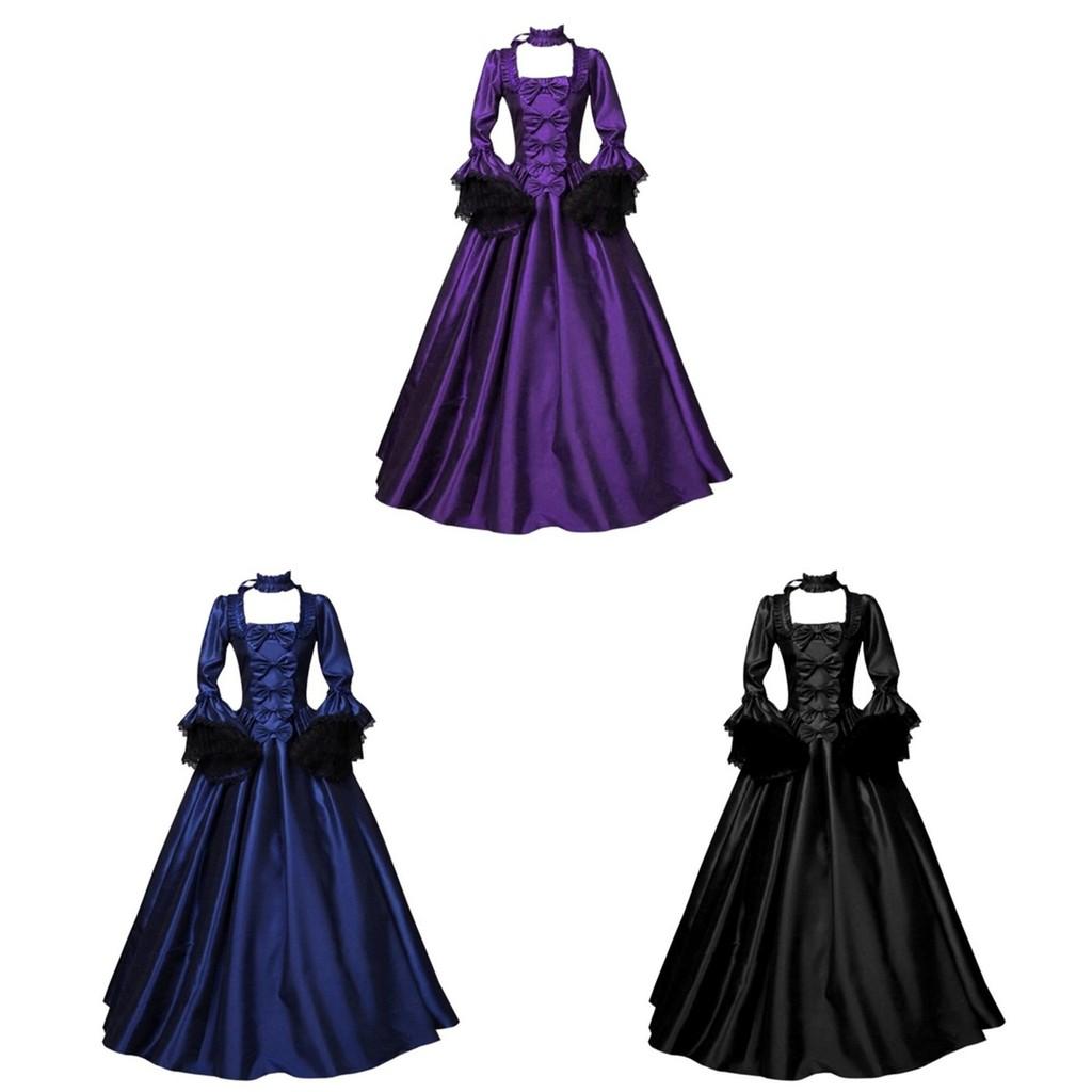 Elegant 2020wish Medieval Lace Patchwork Bell Sleeve Long Dress For Vintage Style