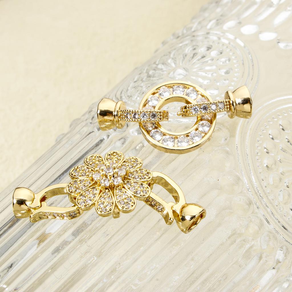 1pc Brass Fold Over Clasps Bowknot Flower 18K Gold Plated Clear Cubic Zirconia Women Fashion Jewelry Findings
