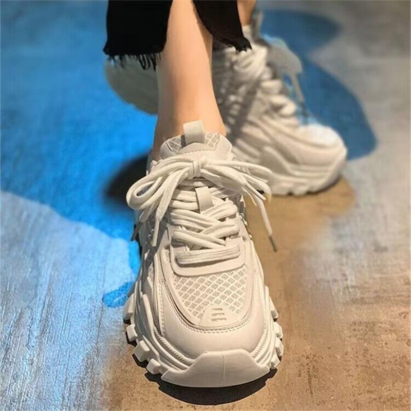 

Summer Mesh Breathable Chunky Sneakers For Women Thick Sole Height Increasing Petite Friendly Vintage Casual Running Shoes 40 білий