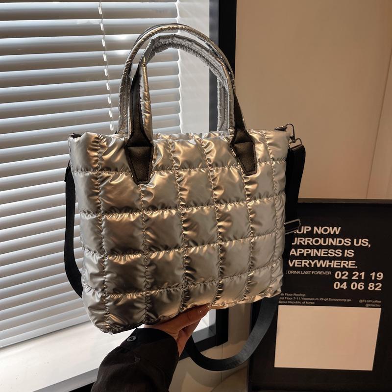 Women Shoulder Bags Ladies Large Capacity Handbag Quilted Padded Tote Bag Nylon Solid Color Satchel Puffer Crossbody Bag