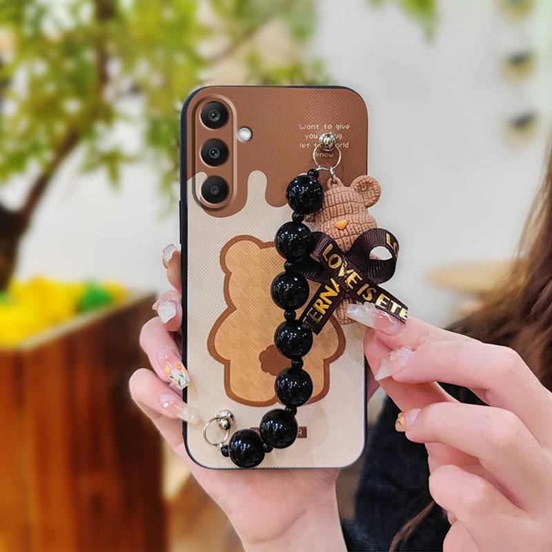 Cartoon Skin-friendly Feel Phone Case For Samsung Galaxy M56 5G/SM-M566B Cute Silicone Back Cover Black Pearl Pendant
